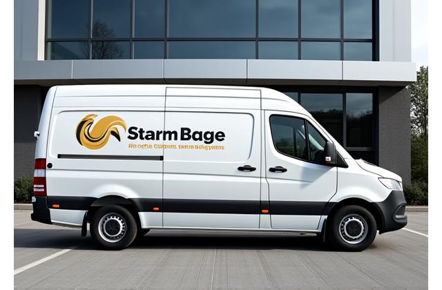 A commercial van wrapped with a vibrant brand logo and graphics