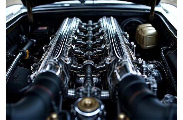 V-engine with polished intake manifold, clean and powerful.