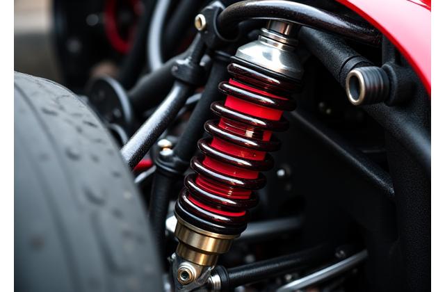 Sport car suspension component detail, sharp and mechanical.