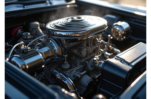 Close-up of a high-performance turbocharger with intricate details, polished metal.