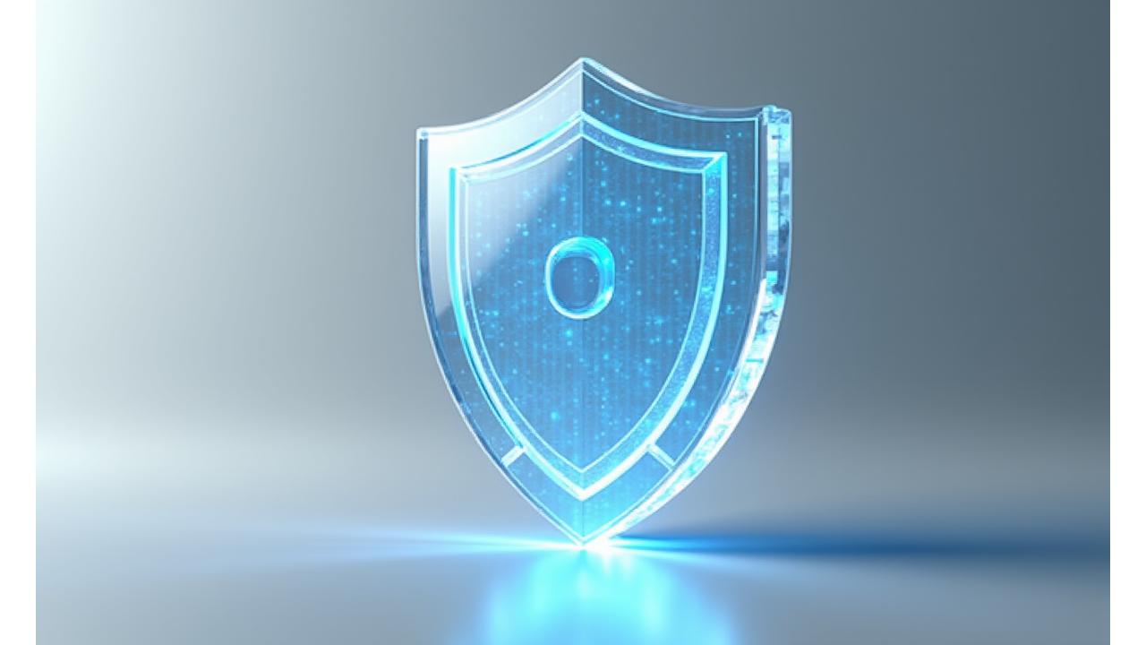 Abstract depiction of a digital shield representing data protection and privacy commitment