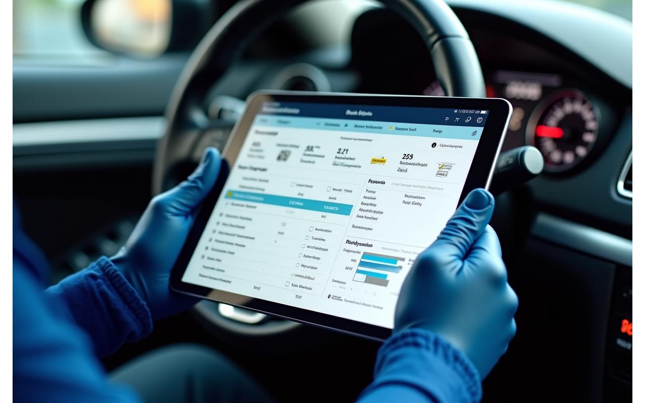 Digital service report on a tablet with comprehensive details